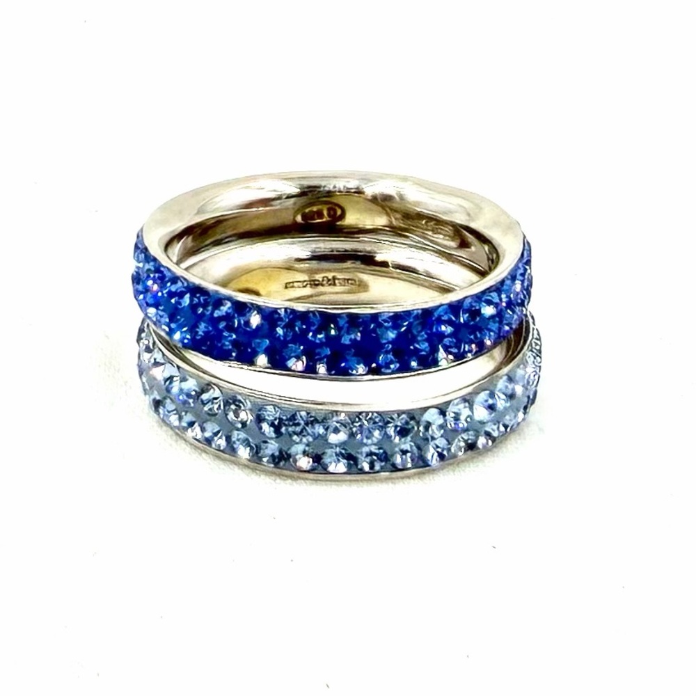 Sterling Silver Swarovski Crystal Rings Sz 6.5 Amore & Baci Eternity Bands NWOT